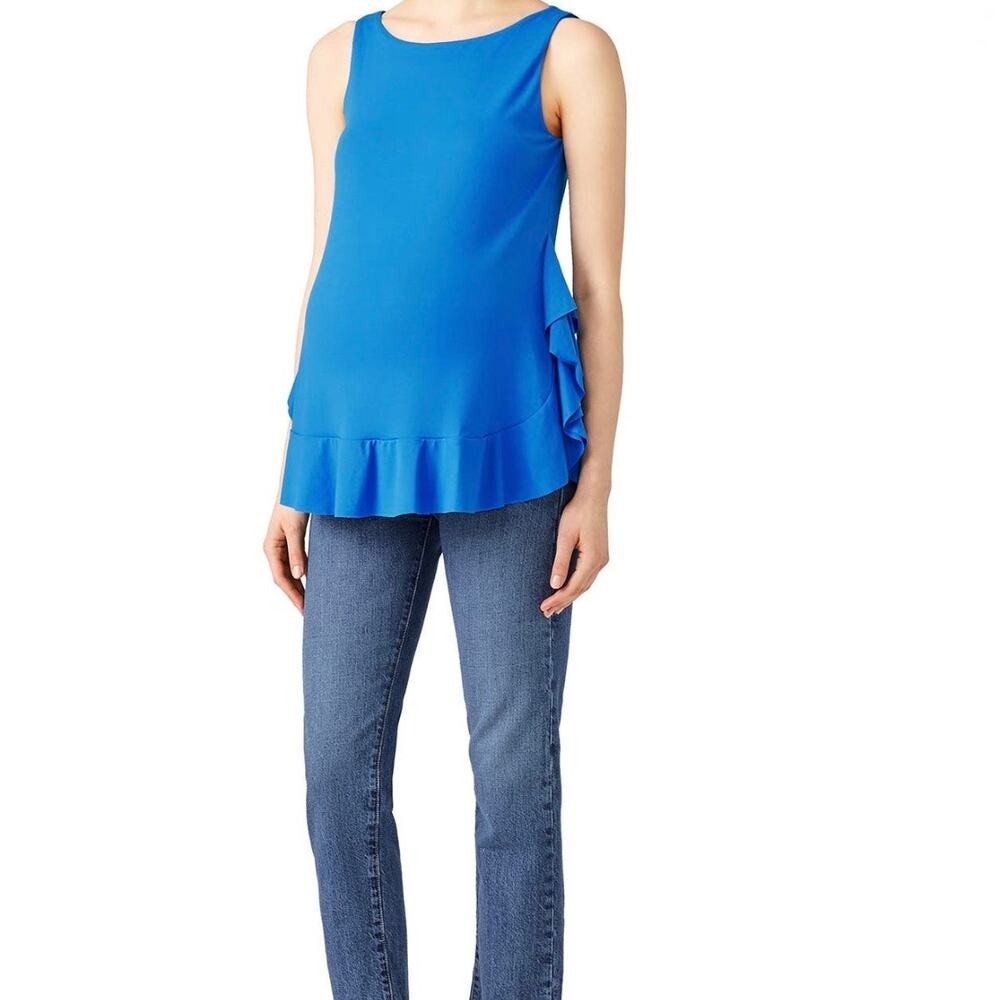Susan Monaco Womens Blue Ruffled Tank Top Blouse Size Small Maternity Breezy